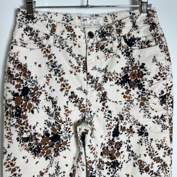 Free People High-Rise Printed Corduroy Pants SIZE 26 White Floral Trousers - Picture 8 of 11